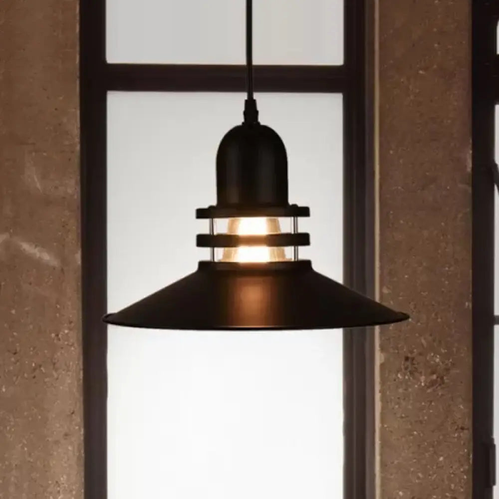 Iron Industrial Pendant Lamp With Cutout Design - Saucer Dining Table Light 1-Bulb Black Suspension