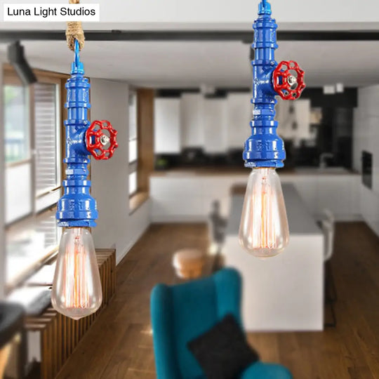 Iron Industrial Pipe Ceiling Light Fixture – Red/Blue Finish 1-Light Stairway Lamp