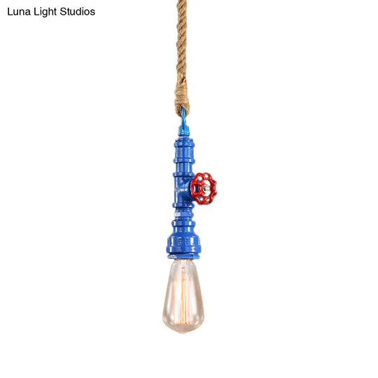 Iron Industrial Style Pipe Ceiling Light Fixture Red/Blue Finish Stairway Suspended Blue