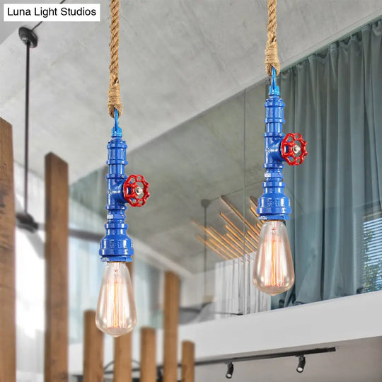 Iron Industrial Style Pipe Ceiling Light Fixture Red/Blue Finish Stairway Suspended
