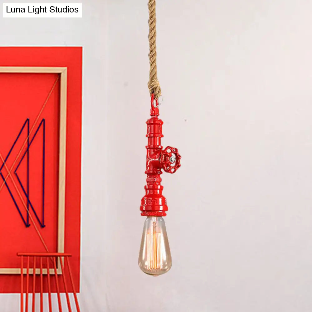 Iron Industrial Pipe Ceiling Light Fixture – Red/Blue Finish 1-Light Stairway Lamp