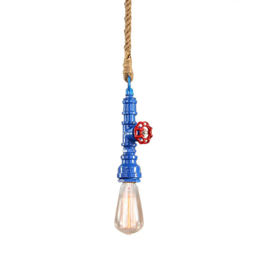 Iron Industrial Pipe Ceiling Light Fixture – Red/Blue Finish 1-Light Stairway Lamp Blue