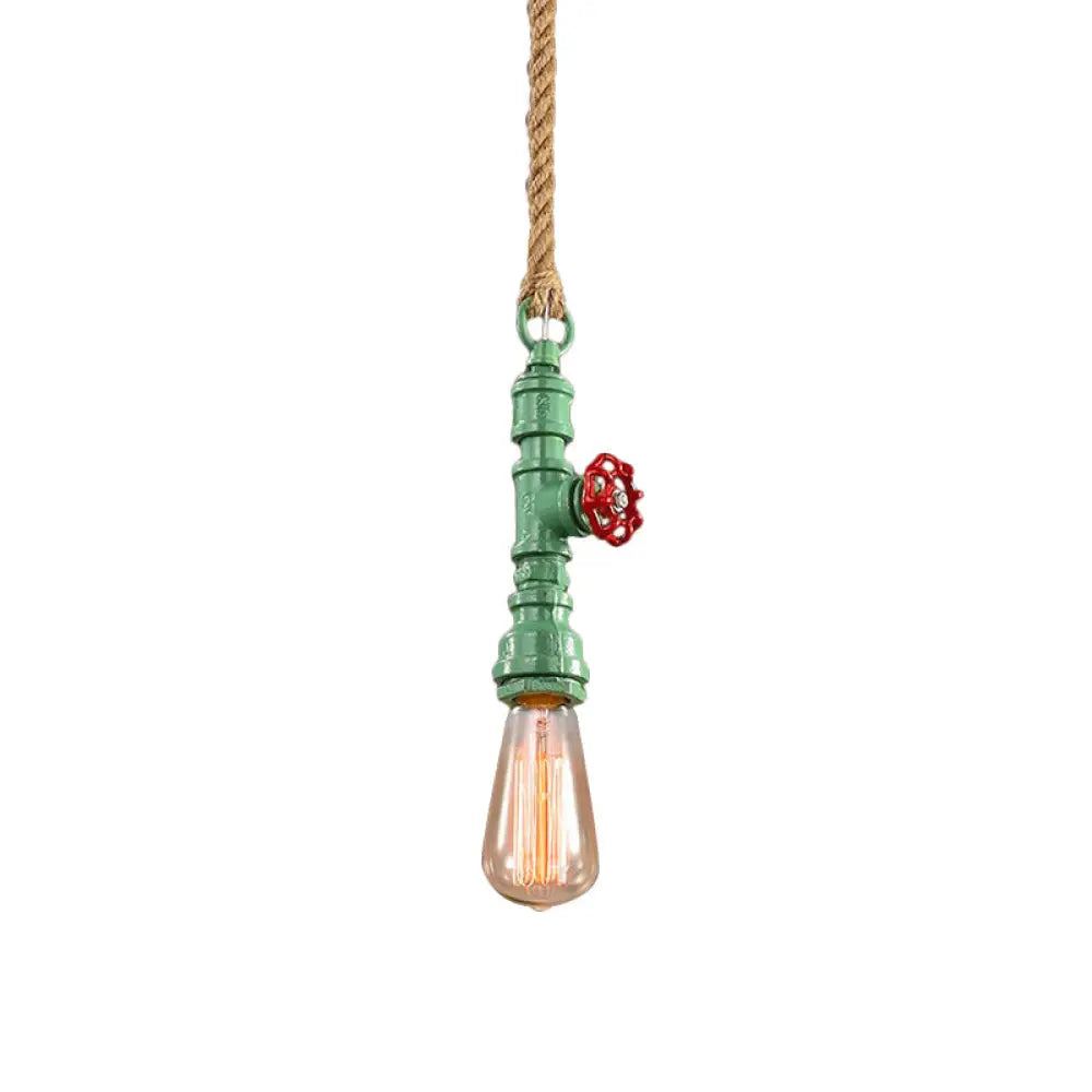 Iron Industrial Pipe Ceiling Light Fixture – Red/Blue Finish 1-Light Stairway Lamp Green