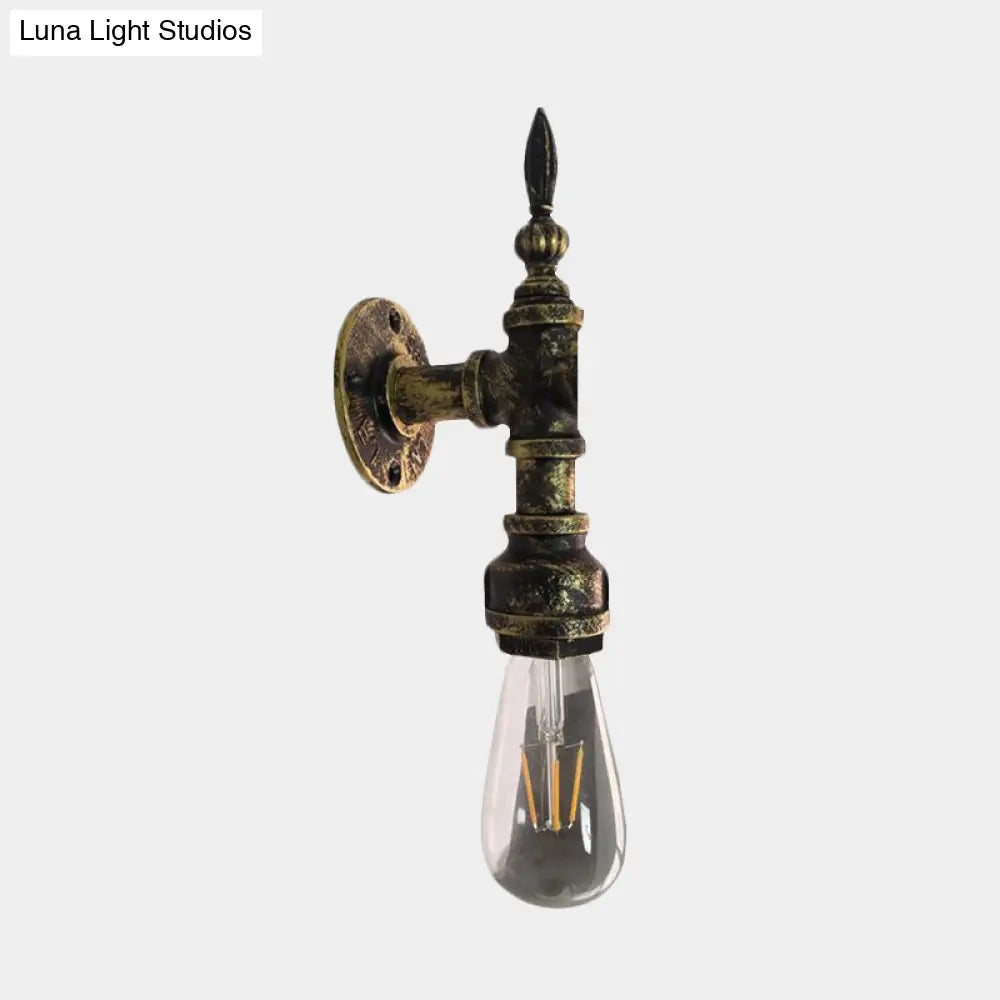 Iron Industrial Style Wall Sconce With Exposed Bulb For Bedroom Rustic Bronze/Rust Pipe Lamp