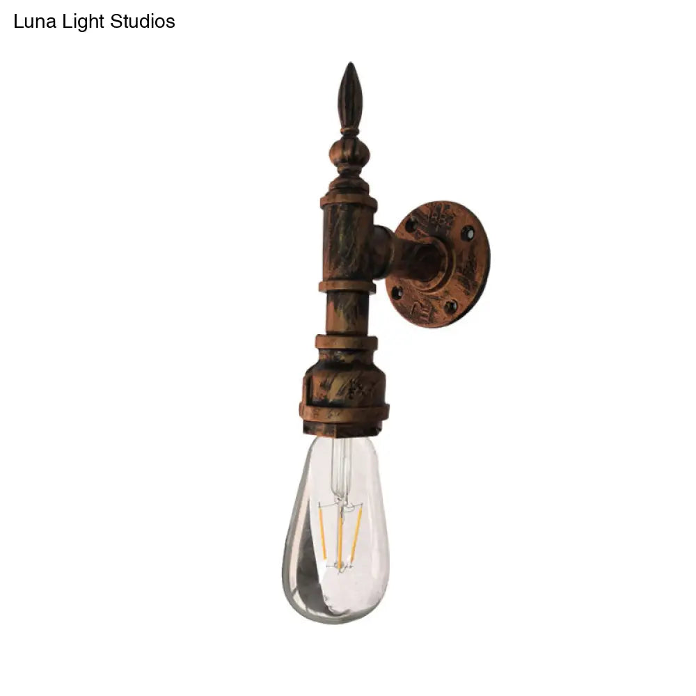 Iron Industrial Style Wall Sconce With Exposed Bulb For Bedroom Rustic Bronze/Rust Pipe Lamp