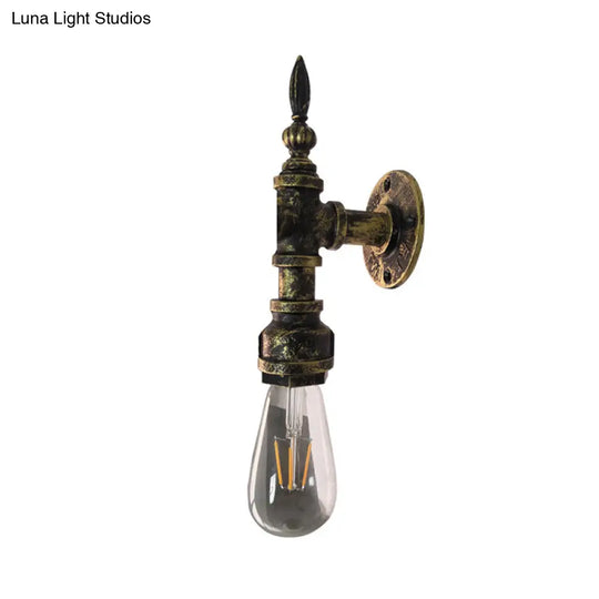 Iron Industrial Style Wall Sconce With Exposed Bulb For Bedroom Rustic Bronze/Rust Pipe Lamp