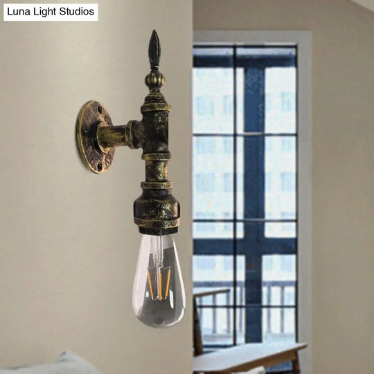 Iron Industrial Style Wall Sconce With Exposed Bulb For Bedroom Rustic Bronze/Rust Pipe Lamp