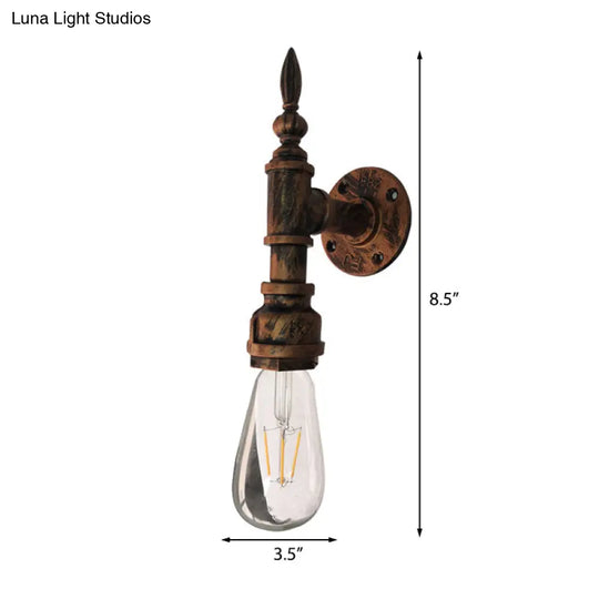 Iron Industrial Style Wall Sconce With Exposed Bulb For Bedroom Rustic Bronze/Rust Pipe Lamp