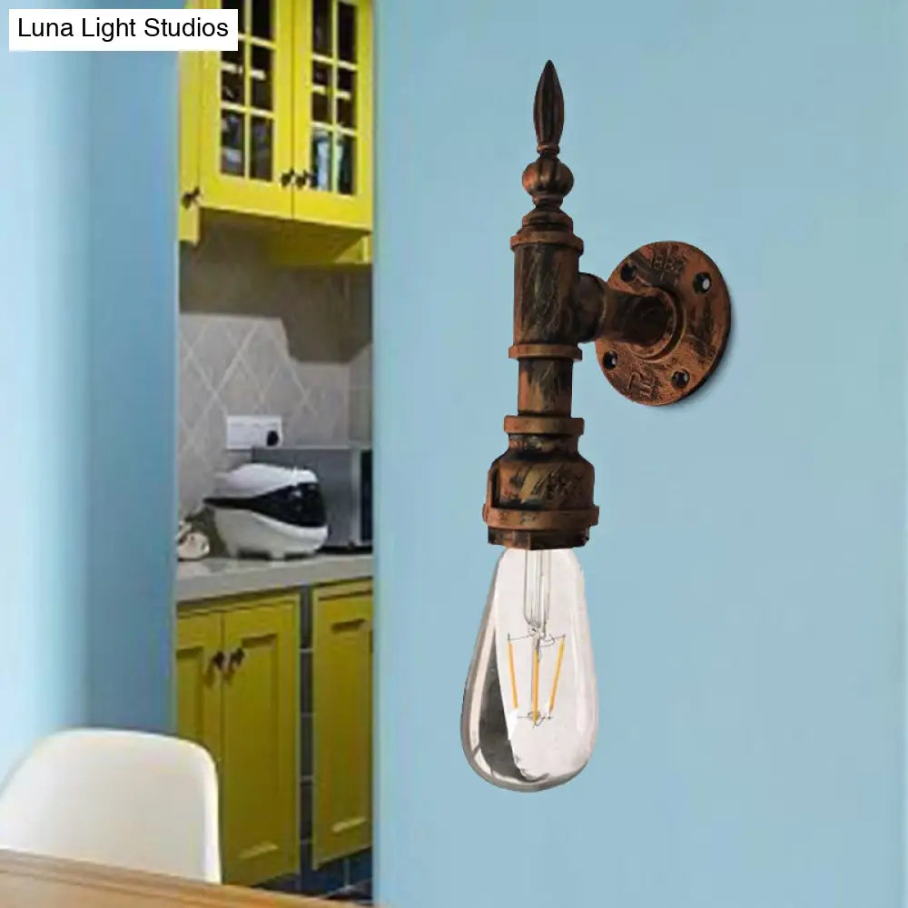 Iron Industrial Style Wall Sconce With Exposed Bulb For Bedroom Rustic Bronze/Rust Pipe Lamp