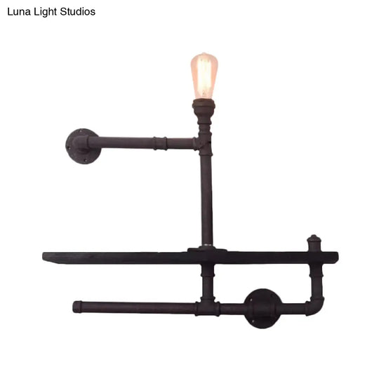 Iron Industrial Wall Mount Lamp For Boys Room: Pipe Rack Design 1-Light Black/Rust Finish