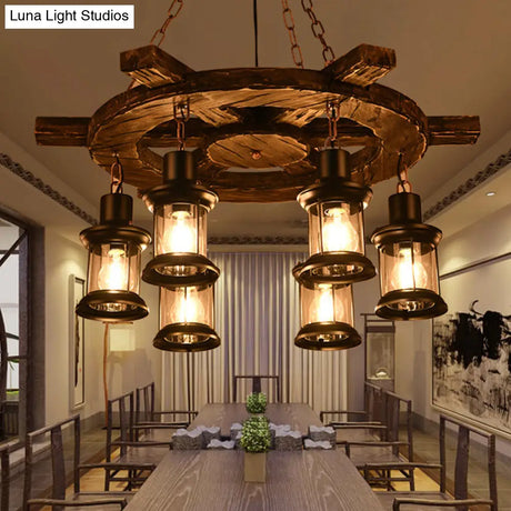 Iron Lantern Chandelier Antique Pendant Lighting For Commercial Restaurants With Wooden Accents