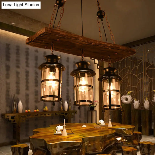 Antique Iron Lantern Chandelier For Commercial Restaurant Lighting With Wooden Pendant Wood / G