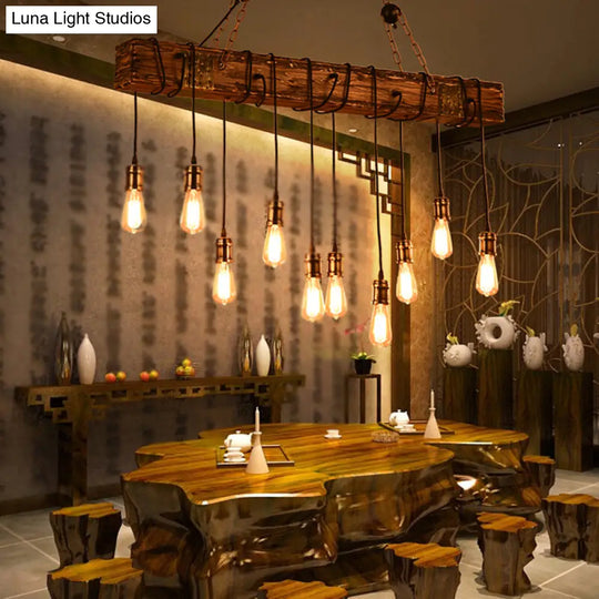 Antique Iron Lantern Chandelier For Commercial Restaurant Lighting With Wooden Pendant Wood / F