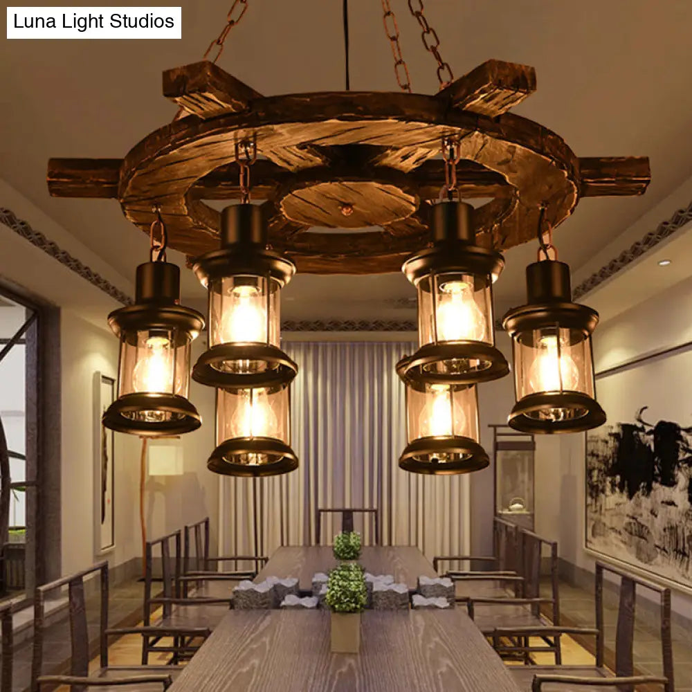 Iron Lantern Chandelier Antique Pendant Lighting For Commercial Restaurants With Wooden Accents