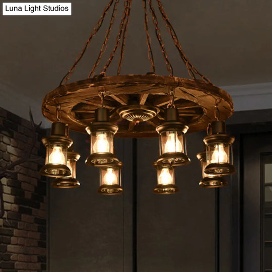Antique Iron Lantern Chandelier For Commercial Restaurant Lighting With Wooden Pendant Wood / B