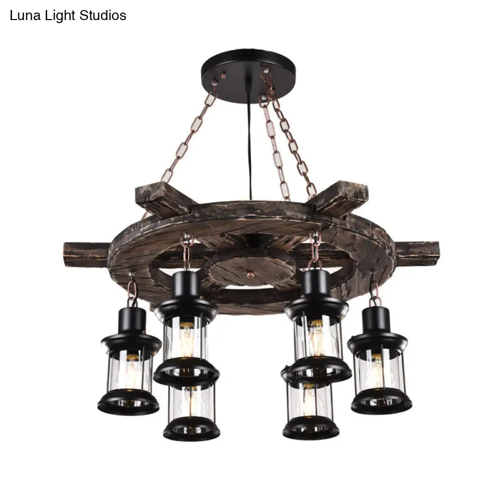 Antique Iron Lantern Chandelier For Commercial Restaurant Lighting With Wooden Pendant Wood / C