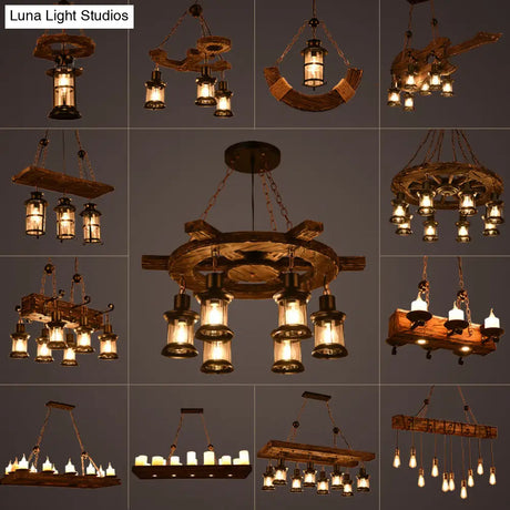 Iron Lantern Chandelier Antique Pendant Lighting For Commercial Restaurants With Wooden Accents