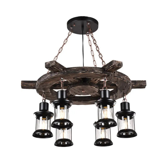 Iron Lantern Chandelier Antique Pendant Lighting For Commercial Restaurants With Wooden Accents