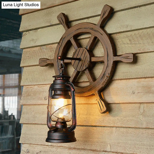 Iron Lantern Kerosene Light - Industrial Style Wall Fixture In Bronze