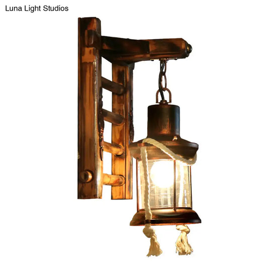 Iron Lantern Kerosene Light - Industrial Style Wall Fixture In Bronze