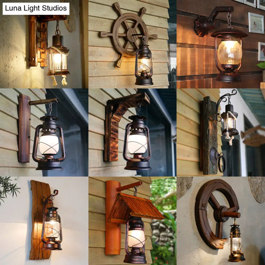 Iron Lantern Kerosene Light - Industrial Style Wall Fixture In Bronze