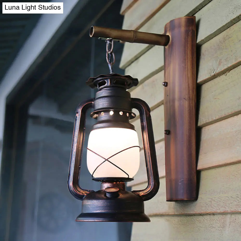 Iron Lantern Kerosene Light - Industrial Style Wall Fixture In Bronze