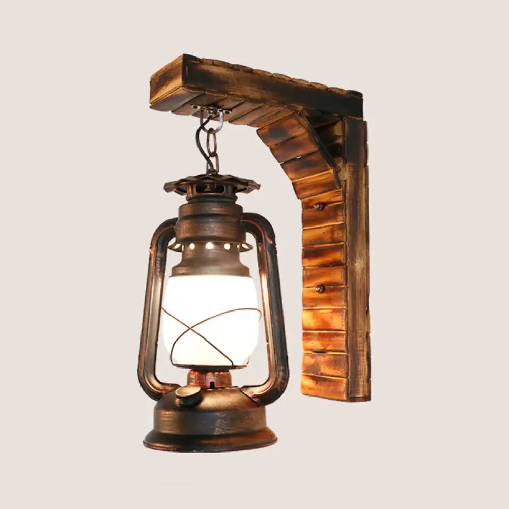 Iron Lantern Kerosene Light - Industrial Style Wall Fixture In Bronze / C