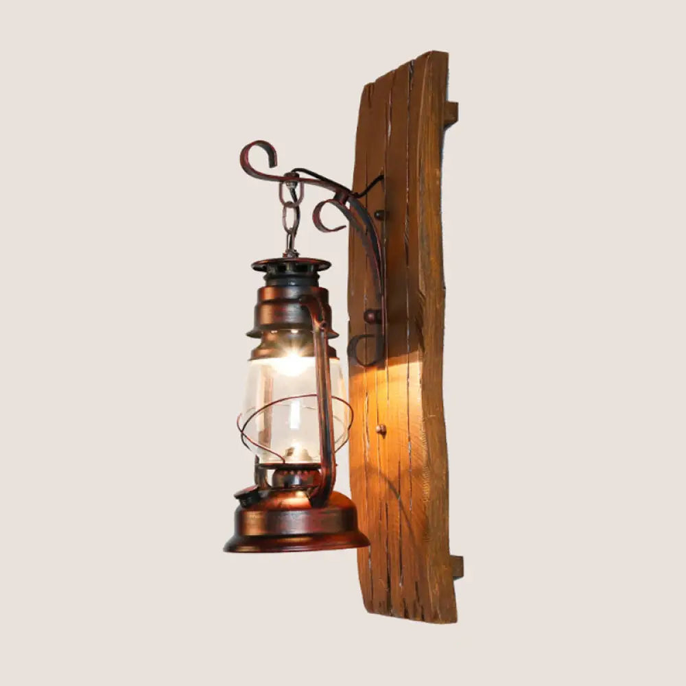 Iron Lantern Kerosene Light - Industrial Style Wall Fixture In Bronze / H