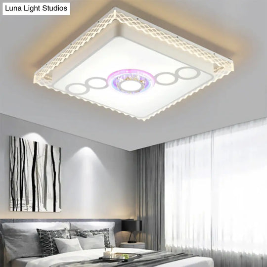 Iron Led Ceiling Light With Crystal Bubbles For Nordic Living Rooms White / Square
