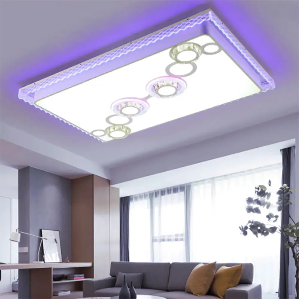 Iron Led Ceiling Light With Crystal Bubbles For Nordic Living Rooms White / Rectangle