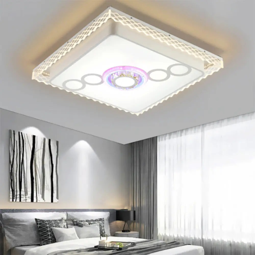 Iron Led Ceiling Light With Crystal Bubbles For Nordic Living Rooms White / Square