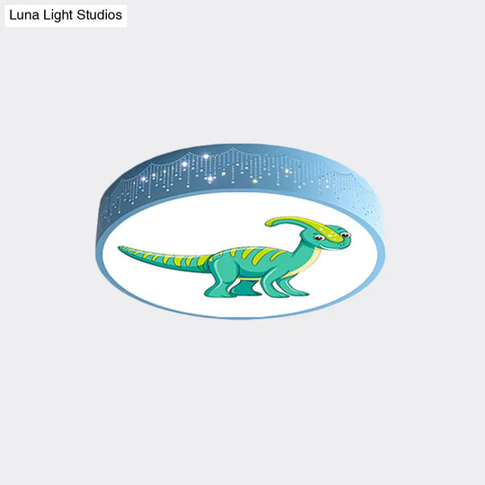 Iron Led Flush Mount Ceiling Light With Dinosaur Pattern In Red/Blue/Green