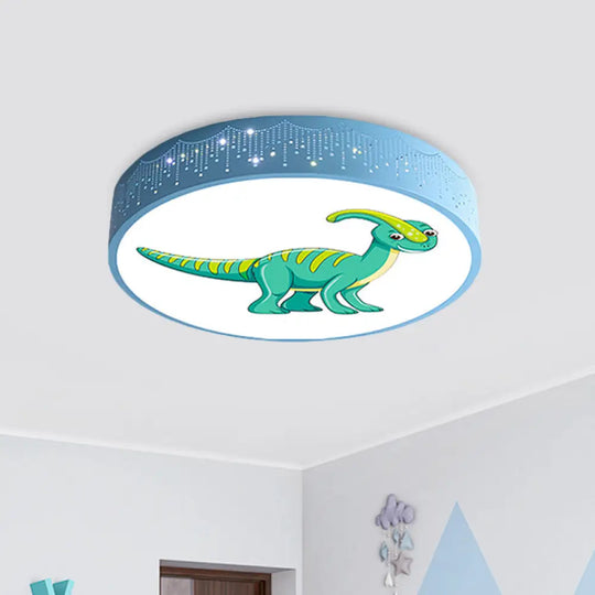 Iron Led Flush Mount Ceiling Light With Dinosaur Pattern In Red/Blue/Green Green