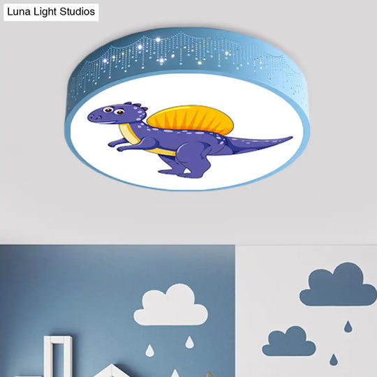 Iron Led Flush Mount Ceiling Light With Dinosaur Pattern In Red/Blue/Green Purple