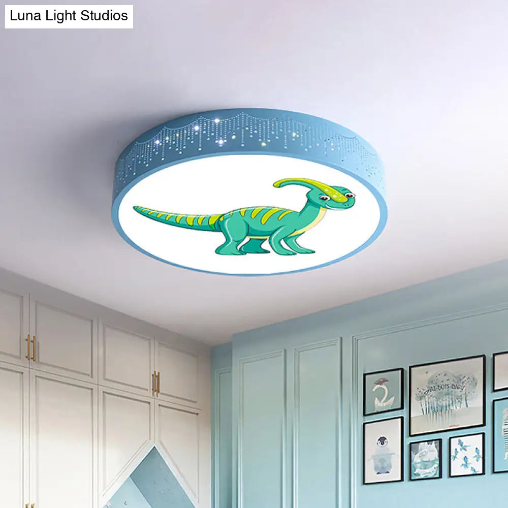 Iron Led Flush Mount Ceiling Light With Dinosaur Pattern In Red/Blue/Green