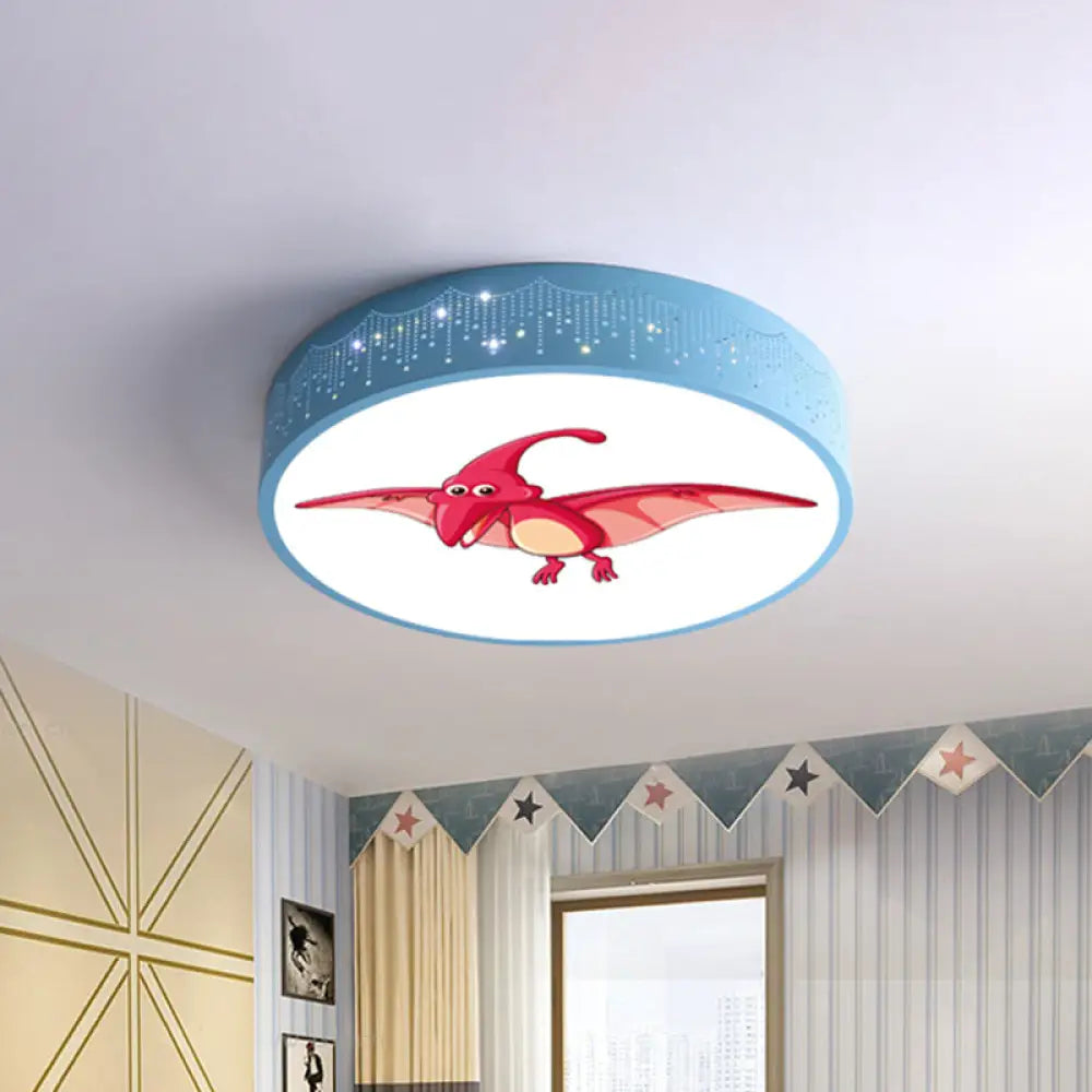 Iron Led Flush Mount Ceiling Light With Dinosaur Pattern In Red/Blue/Green Red