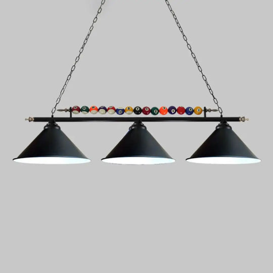 Iron Linear Island Ceiling Light With Cone Shade - Industrial Country Club Style 3 / Black Straight