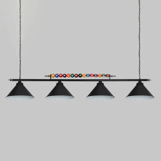 Iron Linear Island Ceiling Light With Cone Shade - Industrial Country Club Style 4 / Black Straight