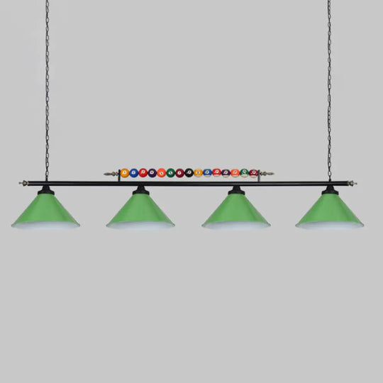 Iron Linear Island Ceiling Light With Cone Shade - Industrial Country Club Style 4 / Green Straight