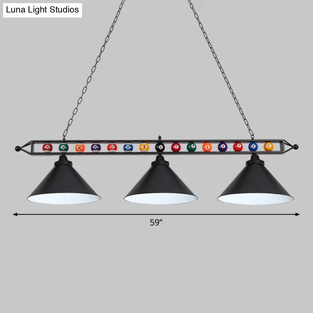 Iron Linear Island Ceiling Light With Cone Shade - Industrial Country Club Style