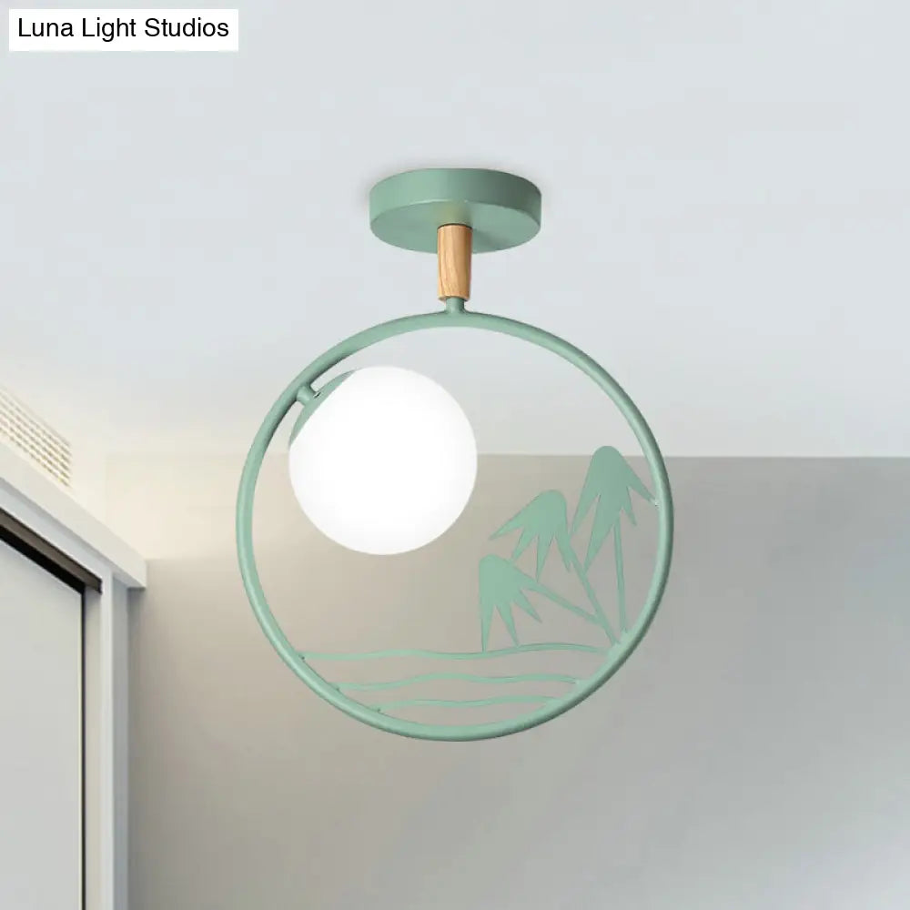 Iron Loop Semi Mount Lighting Macaron Ceiling Flush With Opal Glass Shade - 1 Light