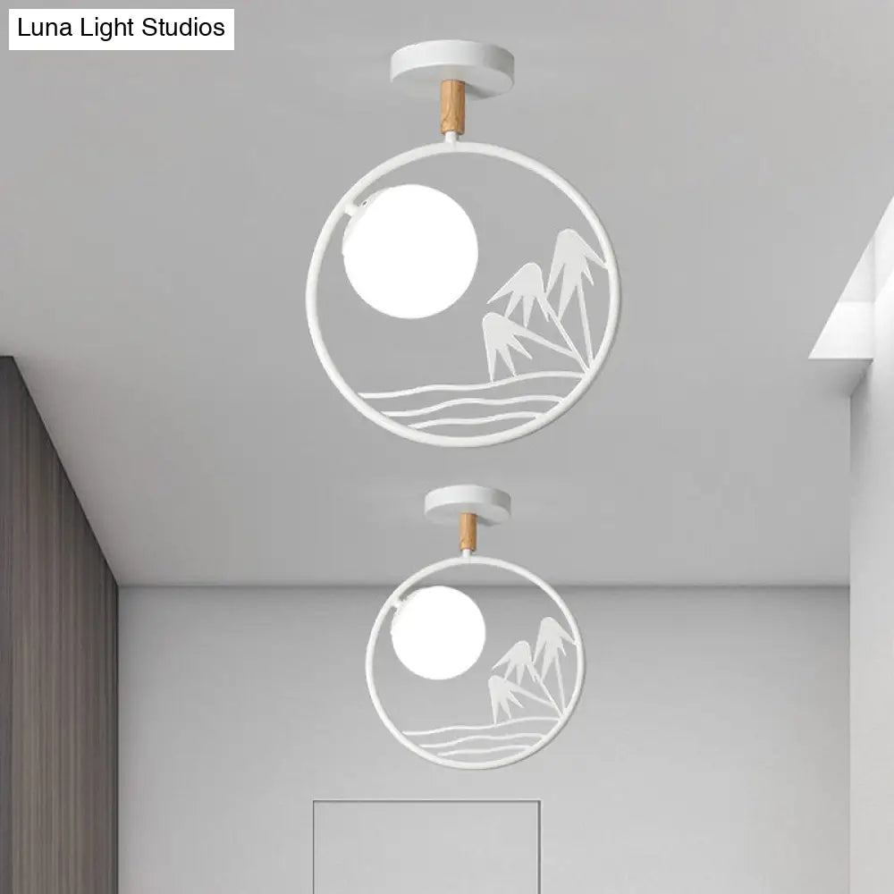 Iron Loop Semi Mount Lighting Macaron Ceiling Flush With Opal Glass Shade - 1 Light