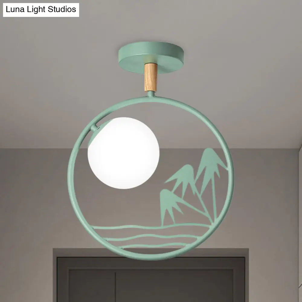 Iron Loop Semi Mount Lighting Macaron 1 Light Ceiling Flush With Ball Opal Glass Shade