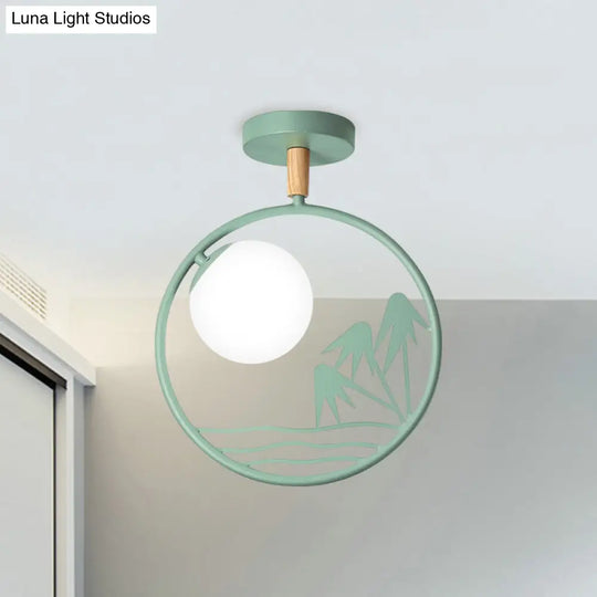 Iron Loop Semi Mount Lighting Macaron 1 Light Ceiling Flush With Ball Opal Glass Shade