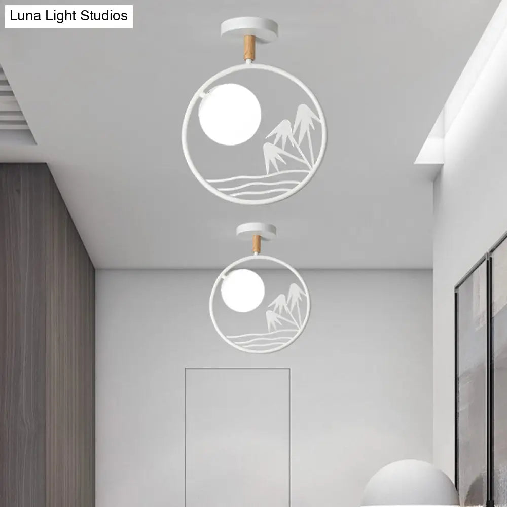 Iron Loop Semi Mount Lighting Macaron Ceiling Flush With Opal Glass Shade - 1 Light