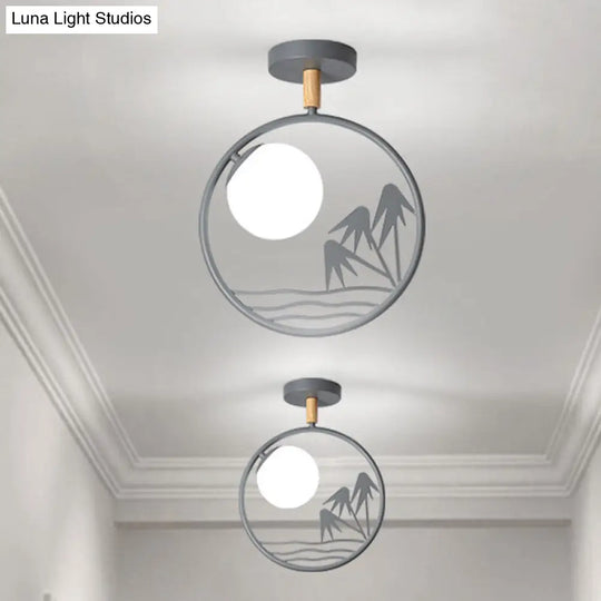 Iron Loop Semi Mount Lighting Macaron 1 Light Ceiling Flush With Ball Opal Glass Shade