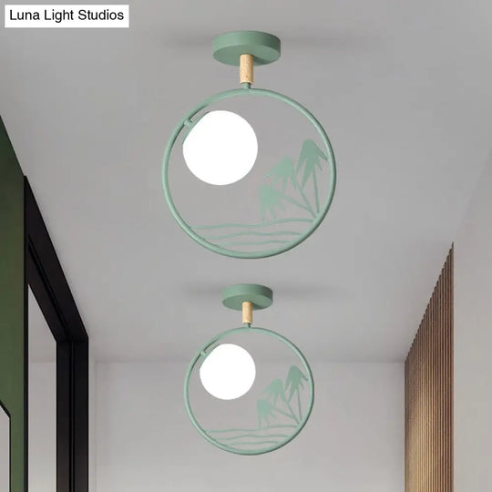 Iron Loop Semi Mount Lighting Macaron Ceiling Flush With Opal Glass Shade - 1 Light