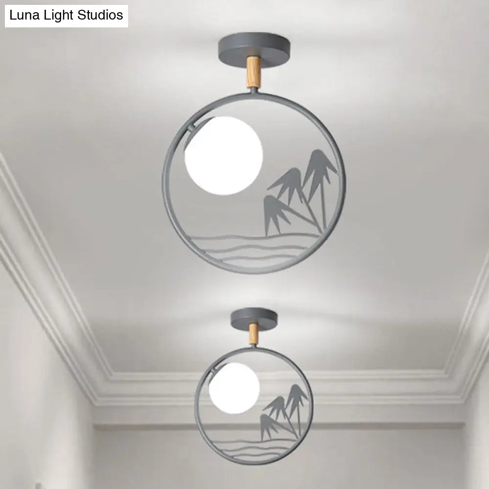 Iron Loop Semi Mount Lighting Macaron Ceiling Flush With Opal Glass Shade - 1 Light