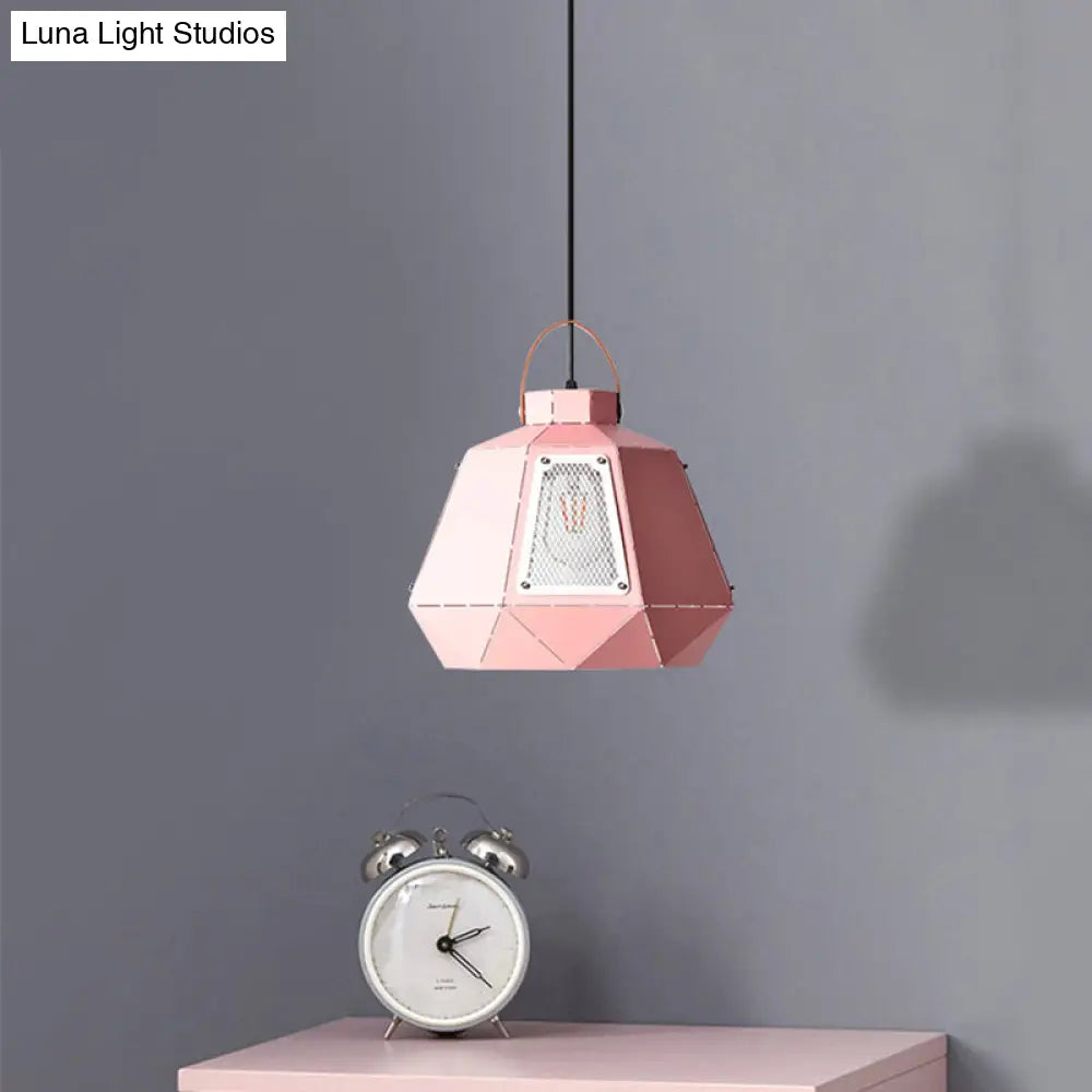 Iron Macaron Pendant Light Kit With 1 Head & Laser-Cut Design In Pink Yellow Or Blue