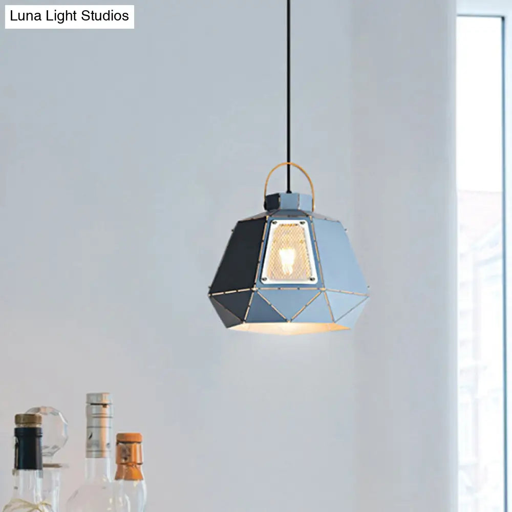 Iron Macaron Pendant Light Kit With 1 Head & Laser-Cut Design In Pink Yellow Or Blue